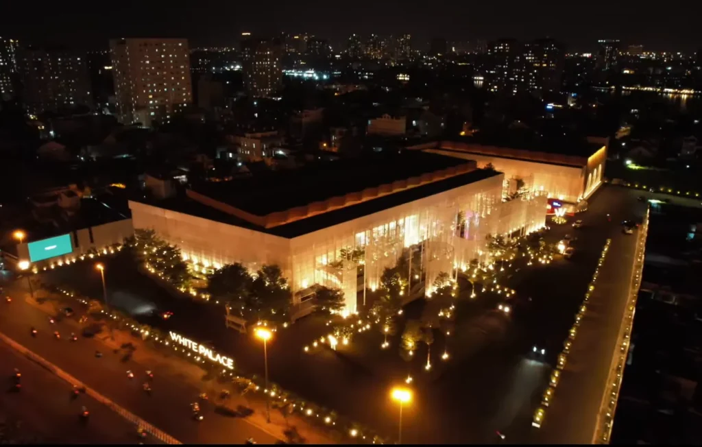 White Palace venue at night during HawaExpo