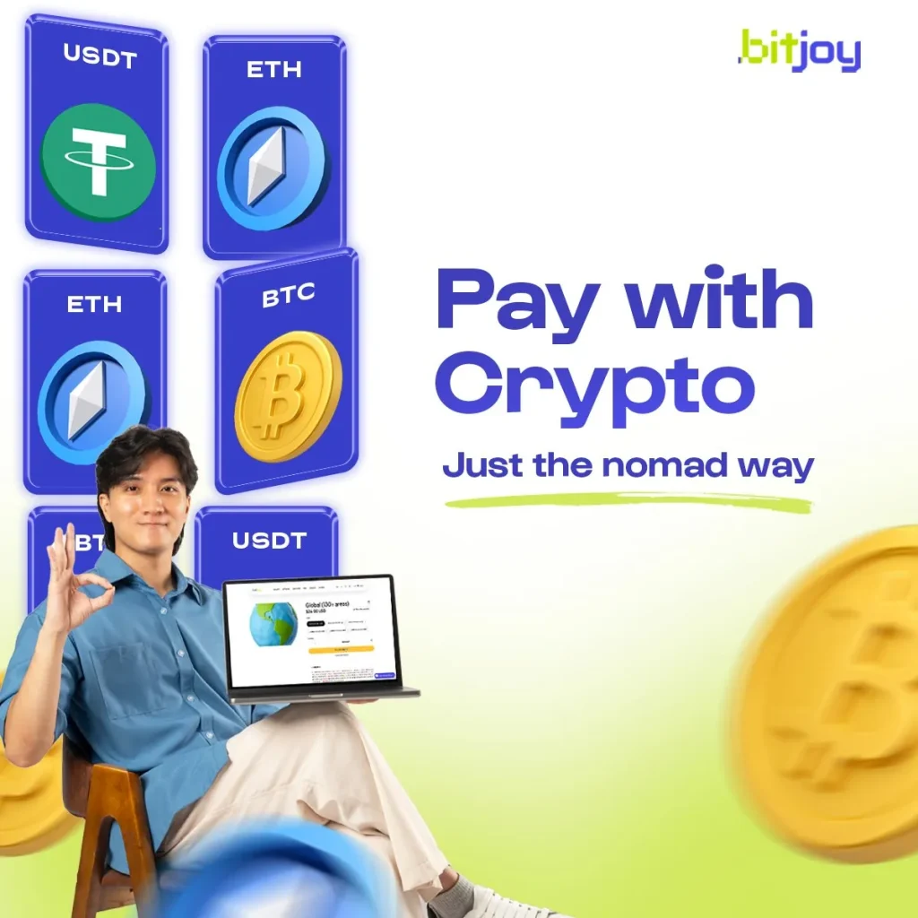 The BitJoy "Pay with crypto" social post